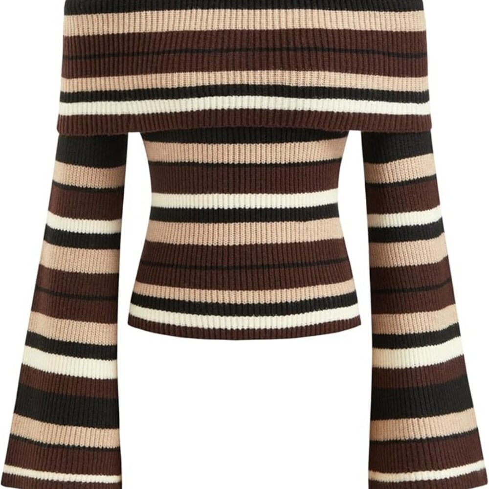 NEW! Off The Shoulder Tops for Women Long Sleeve Going Out Y2K Tops-Coffee